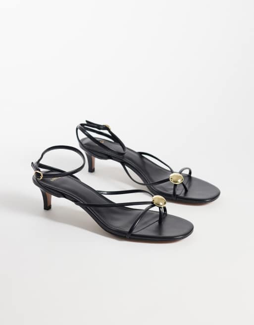 Mango strappy heeled sandals with gold trim in black , 3 of 4