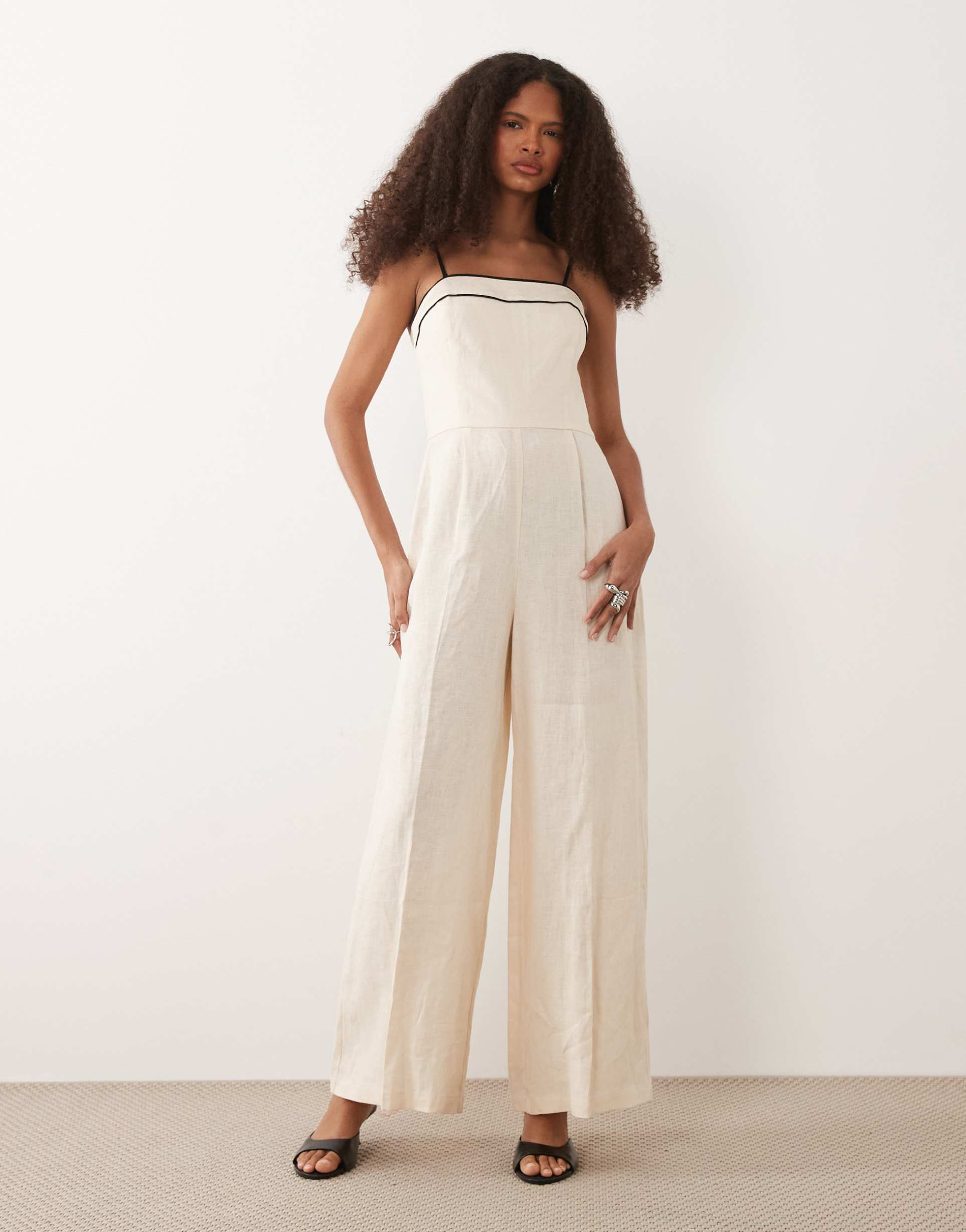mango strappy jumpsuit in beige