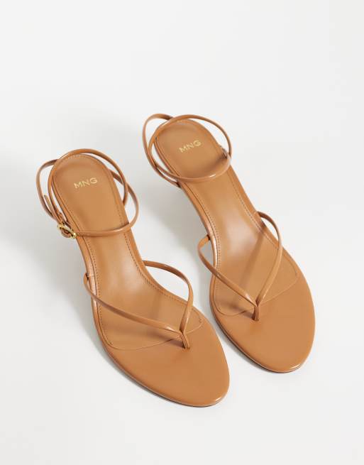 Mango strappy kitten heeled flip flop in tan, 2 of 4