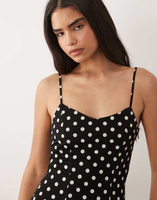 Mango strappy maxi dress in black and white polka dot print, 3 of 4