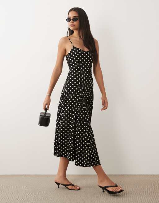 Mango strappy maxi dress in black and white polka dot print, 4 of 4