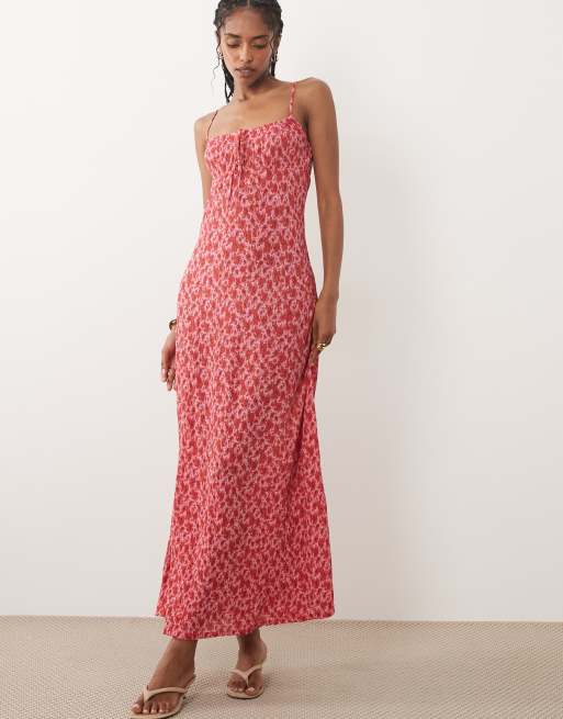 Mango strappy maxi dress in pink ditsy floral print, 4 of 4
