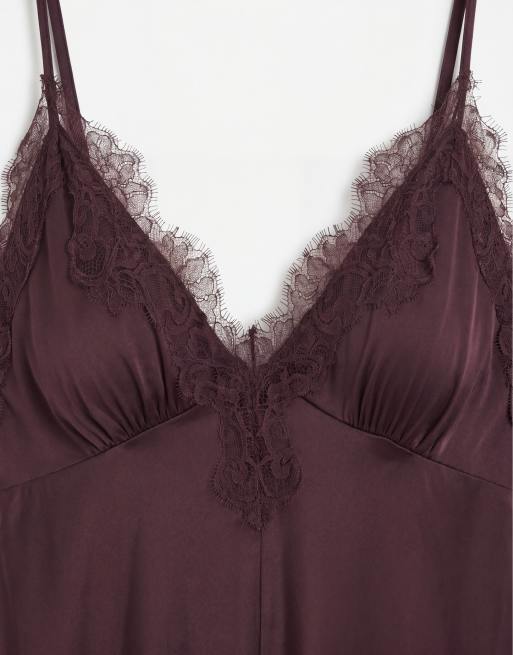 Mango strappy mini dress with lace detail in plum, 8 of 8