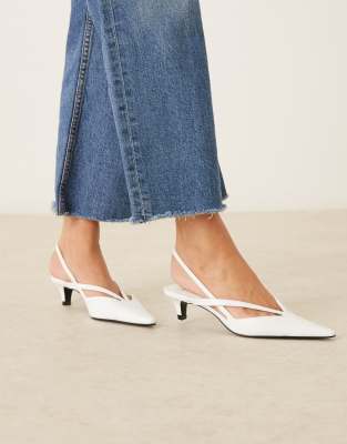 Mango Strappy Pointed Low Heeled Slingback Shoes In White