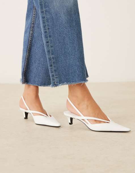 Mango strappy pointed low heeled slingback shoes in white - view 1