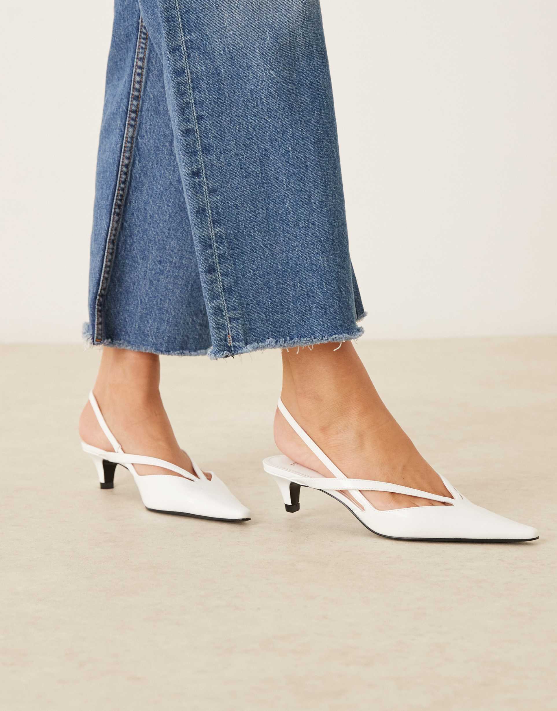 mango strappy pointed low heeled slingback shoes in white