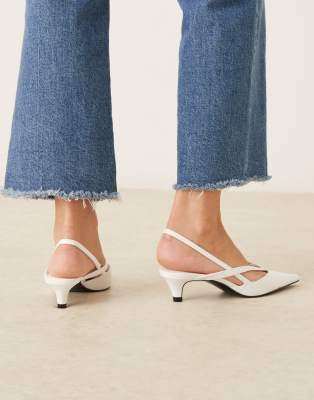 Mango Strappy Pointed Low Heeled Slingback Shoes In White