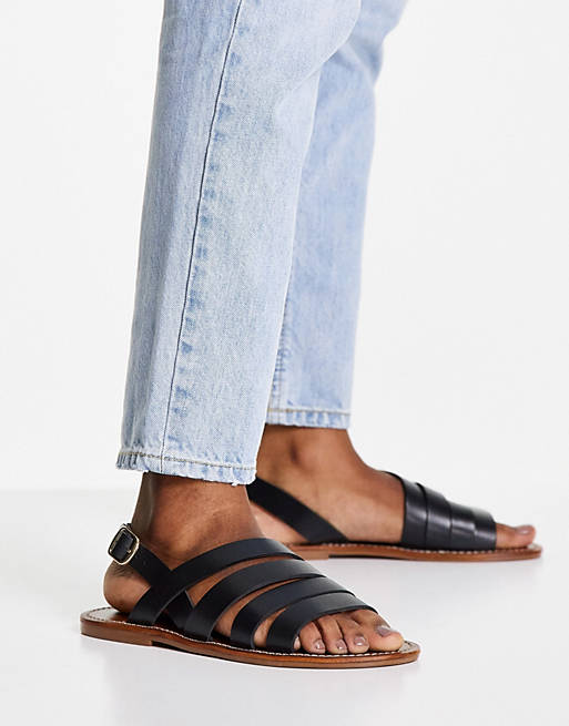 Shoes Flat Sandals/Mango strappy real leather sandal in black 