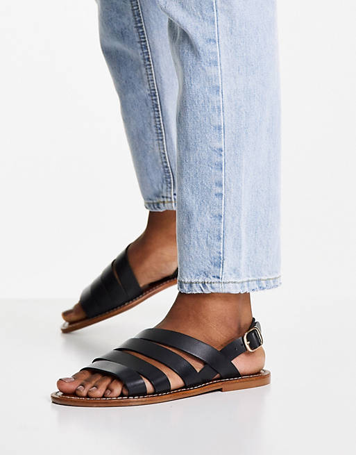 Shoes Flat Sandals/Mango strappy real leather sandal in black 