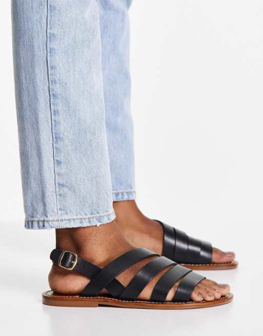 Mango strappy real leather sandal in black ASOS