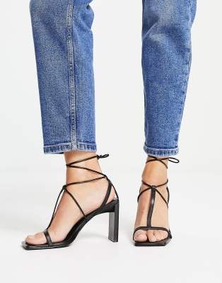 Mango strappy tie up heeled sandal in black