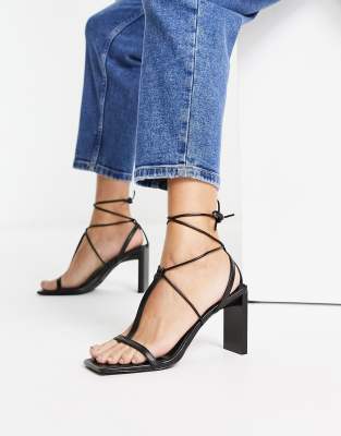 Mango Strappy Tie Up Heeled Sandal In Black