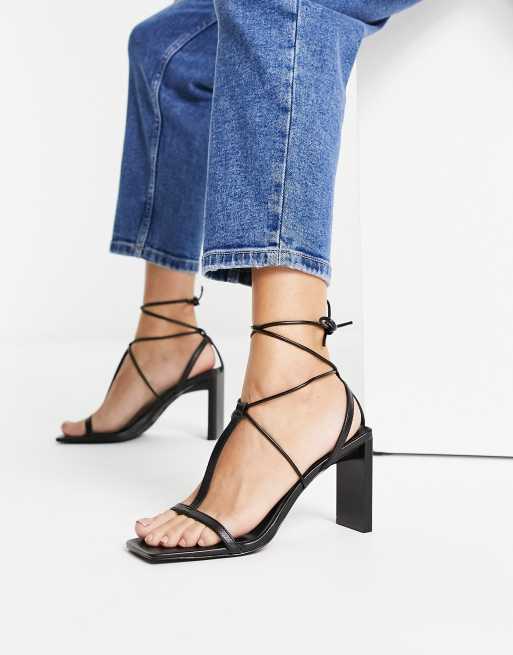 Black block tie up hot sale heels