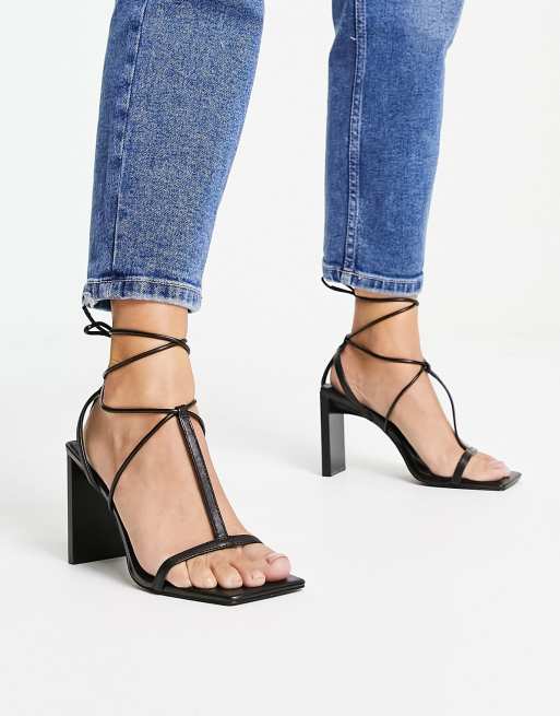 Mango strappy tie up heeled sandal in black ASOS