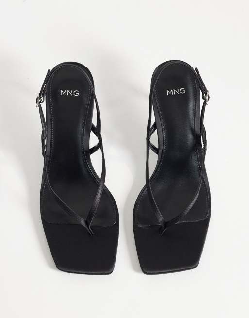 Mango strappy toe post heeled sandals in black, 2 of 4