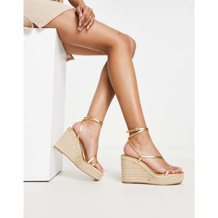 Gold strappy hotsell wedge sandals