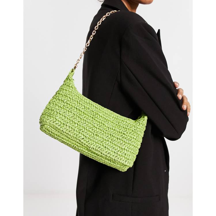 Mango straw shoulder bag in lime ASOS