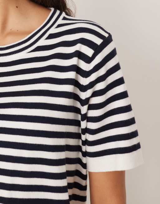 Mango - Stribet og kortærmet T-shirt i strik, 3 af 4