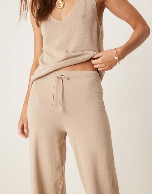 Mango – Strickhose in Beige mit Bindeband, Kombiteil, 4 von 5