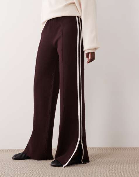 Mango Strickhose mit Seitenstreifen in Braun - view 1
