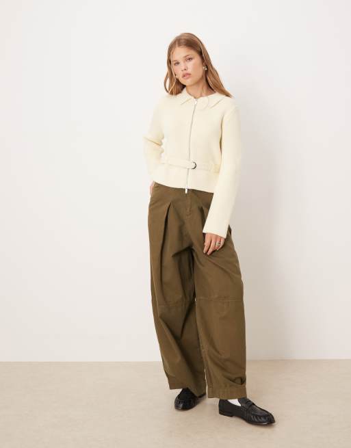 Mango – Strickjacke aus Wollmix in Beige mit Gürtel, 3 von 4