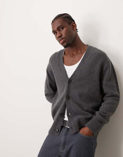 Mango – Strickjacke in Anthrazit mit normalem Schnitt und Knopfleiste