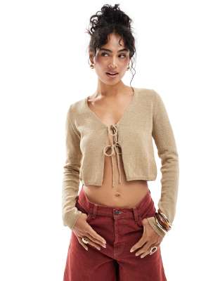 Thumbnail - Mango - Strickjacke in Beige mit gebundener Vorderseite-Neutral