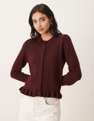 Mango - Strickjacke in Burgunderrot mit Schößchensaum