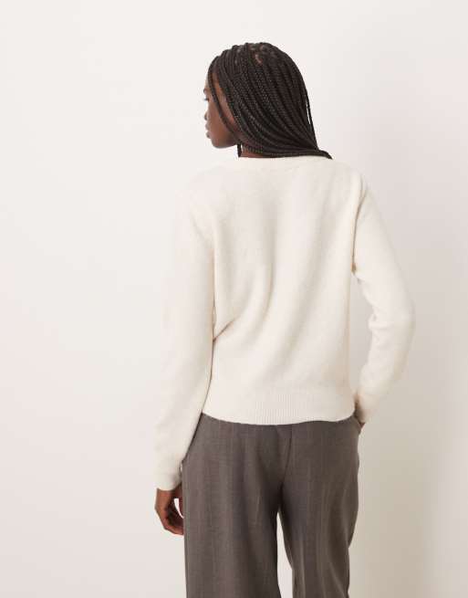 Mango – Strickjacke in Cremeweiß mit V-Ausschnitt, 4 von 4