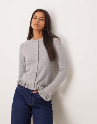 Mango - Strickjacke in Grau mit Schößchensaum