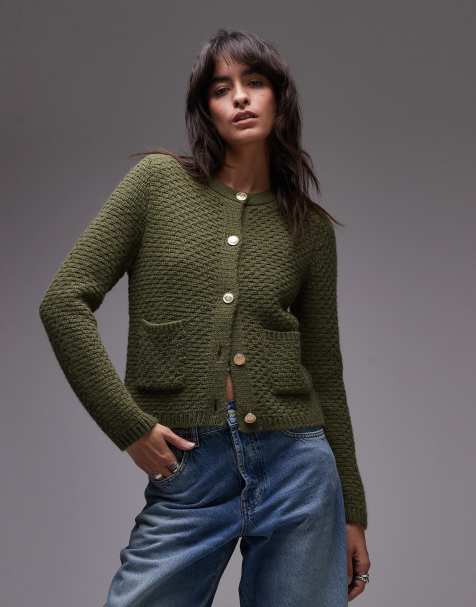 Mango – Strickjacke in Grün mit Knopfleiste - view 1