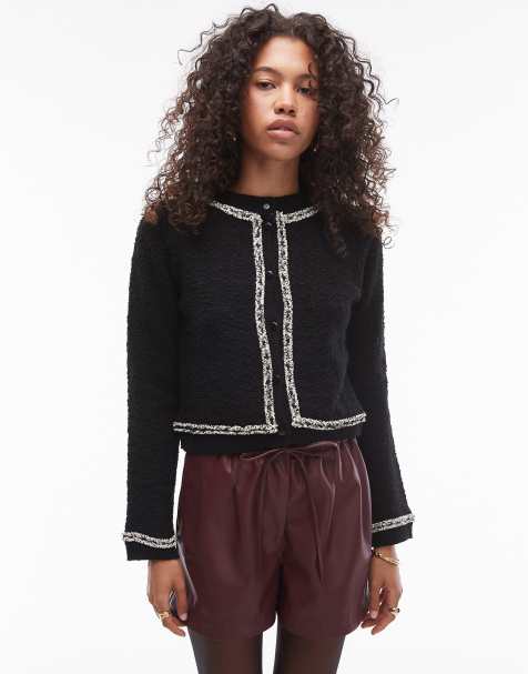 Mango – Strickjacke in Schwarz mit farblich abgesetzter Bordüre - view 1