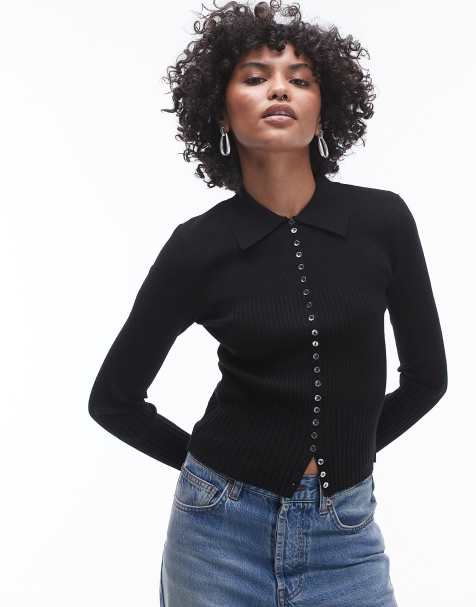 Mango – Strickjacke in Schwarz mit Knopfdetail - view 1