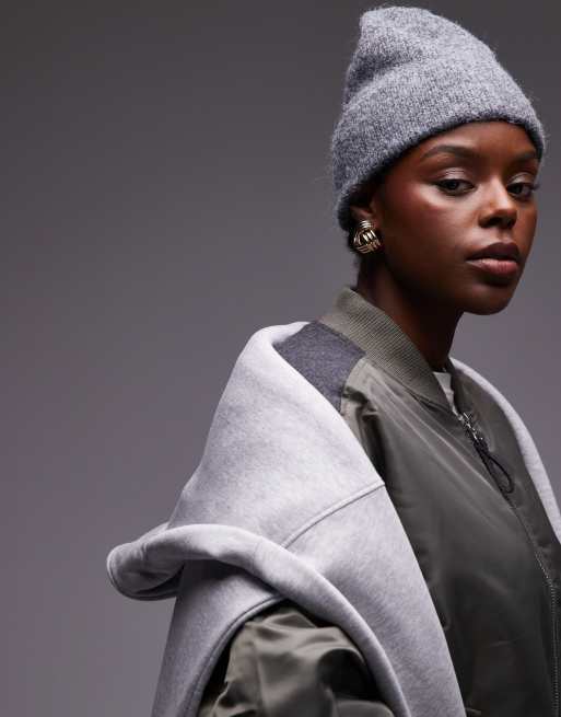 Mango – Strickmütze aus Wollmix in Grau