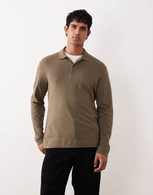 Strickoberteil aus 100% Baumwolle in Khaki mit Polokragen-Grün Grün L