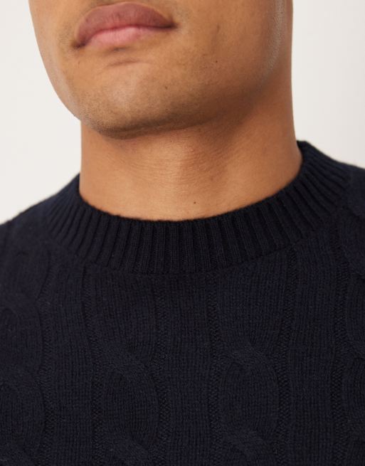 Mango – Strickpullover aus Wolle in Marineblau mit Zopfmuster ASOS - Main Image