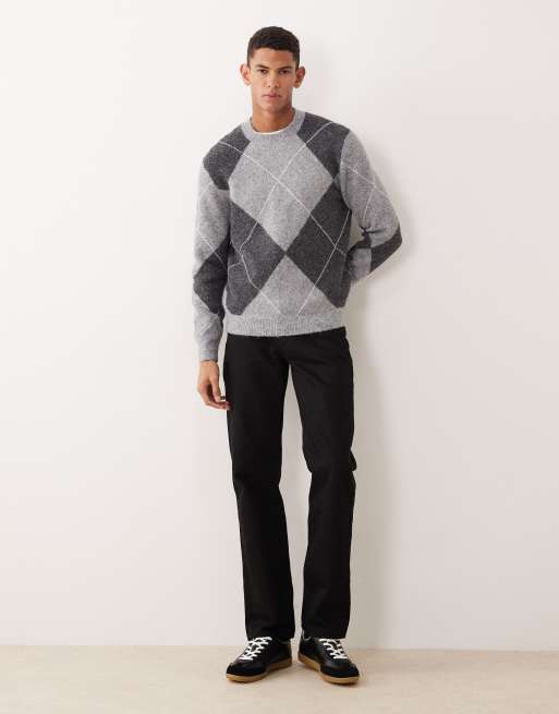 Mango – Strickpullover aus Wollmix in Grau mit Argyle-Rautenmuster, 2 von 5