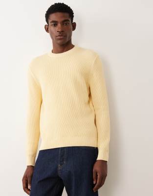 Mango - Strickpullover in Buttergelb mit Rundhalsausschnitt und Waffelstruktur