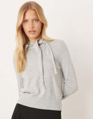 Mango - Strickpullover in Grau mit Schal-Detail