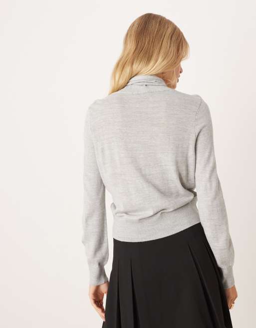 Mango – Strickpullover in Grau mit Schal-Detail, 3 von 4