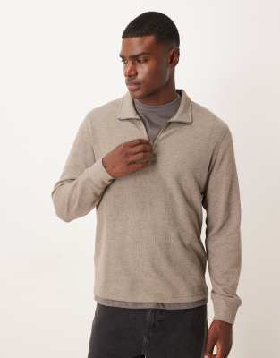 Strickpullover in Milchkaffeebraun mit kurzem Reißverschluss-Brown Brown XS