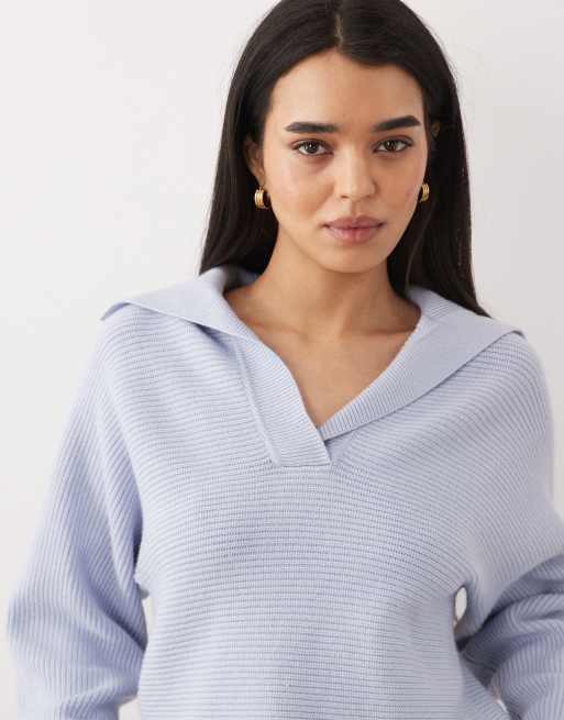 Mango – Strickpullover in Pastellblau mit V-Ausschnitt, 3 von 4