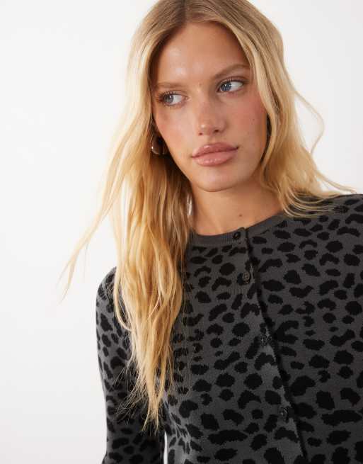 Mango Strickpullover mit grauem Leopardenmuster, 2 von 4