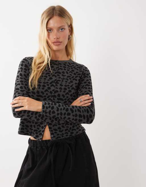 Mango Strickpullover mit grauem Leopardenmuster, 3 von 4