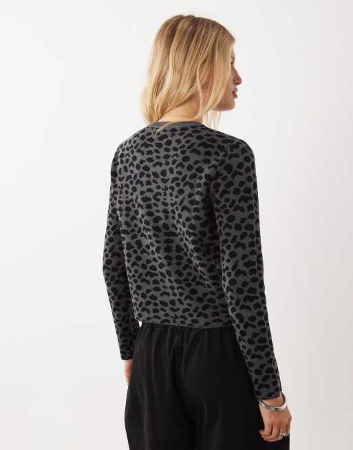 Mango Strickpullover mit grauem Leopardenmuster, 4 von 4