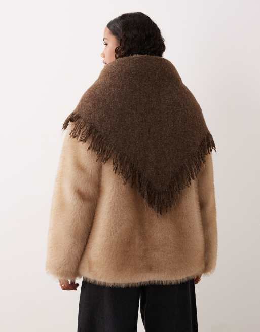 Mango – Strickschal aus Wollmix in Braun mit Fransen, 3 von 3