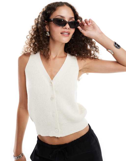 Mango - Strikket cardigan uden ærmer i lys beige 
