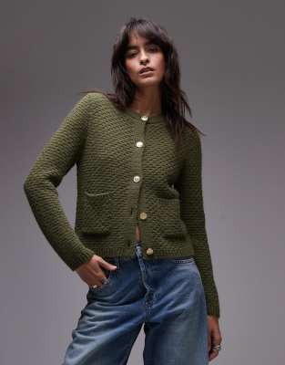 Mango - Strikket grøn cardigan med knapper - view 1