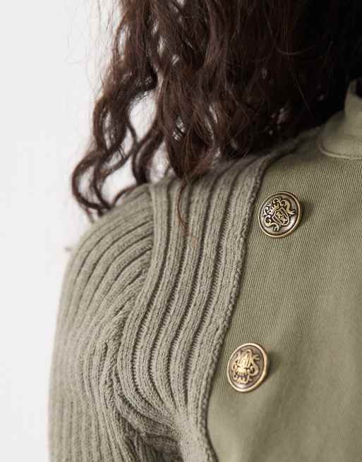 Mango strikket jakke med knapdetalje i salviegrøn, 3 af 4