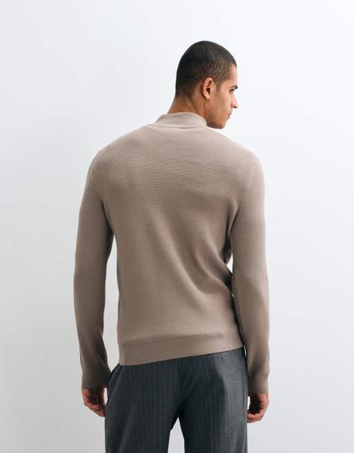 Mango strikket trøje med kvart lynlås i beige, 4 af 5